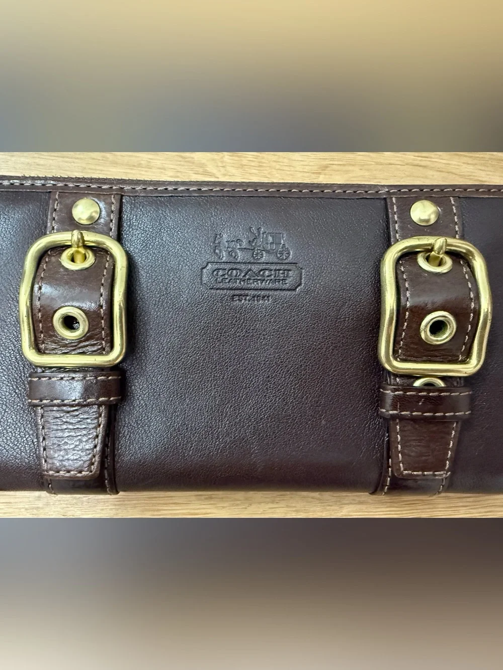 Coach Zoe Legacy Double Buckle Leather Zip Wallet